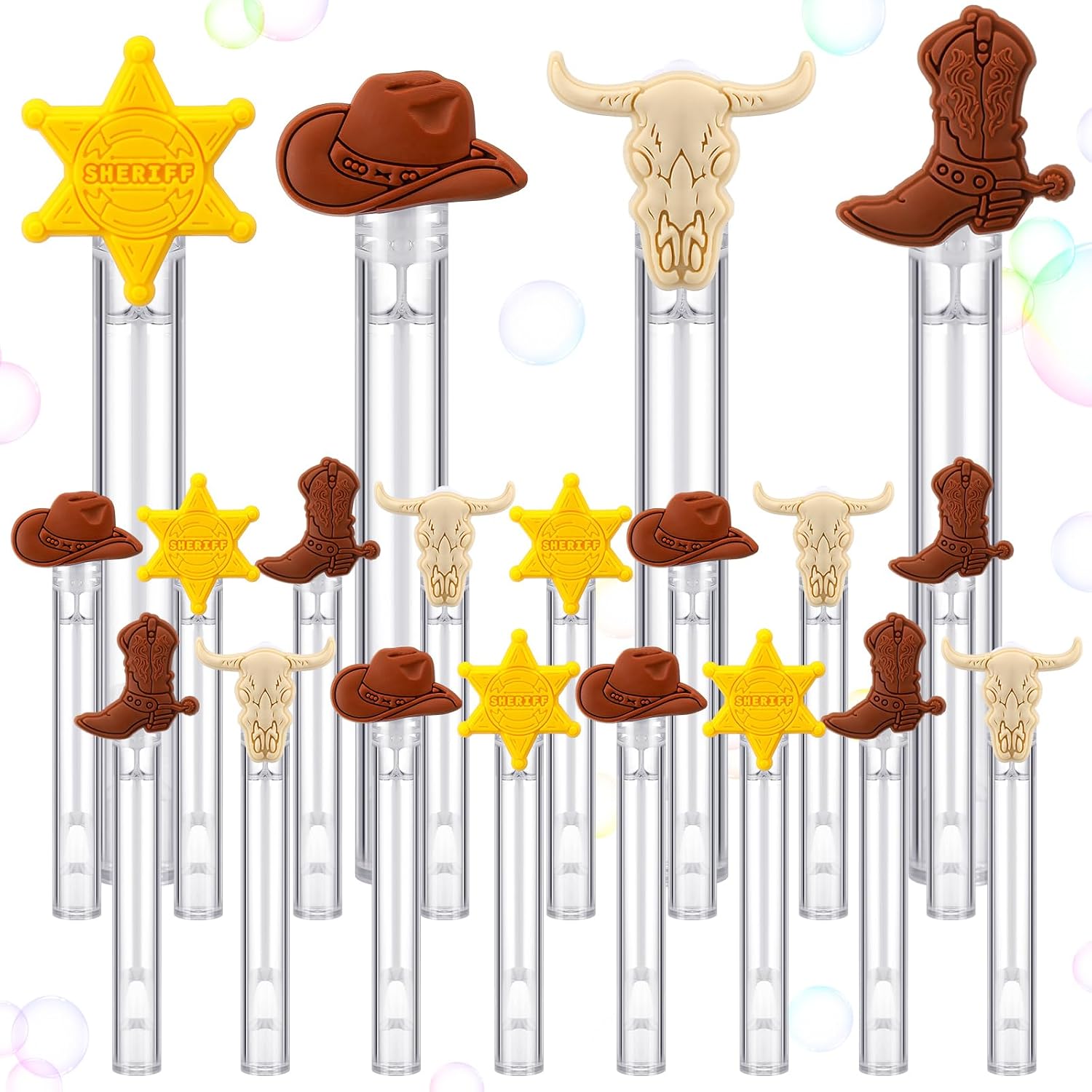 Civaner 36pcs Western Cowboy Party Bubble Wands Bubble Mini Wands Tube Bulk Theme Maker Gifts Goody Bag Stuffers Birthday Crafts