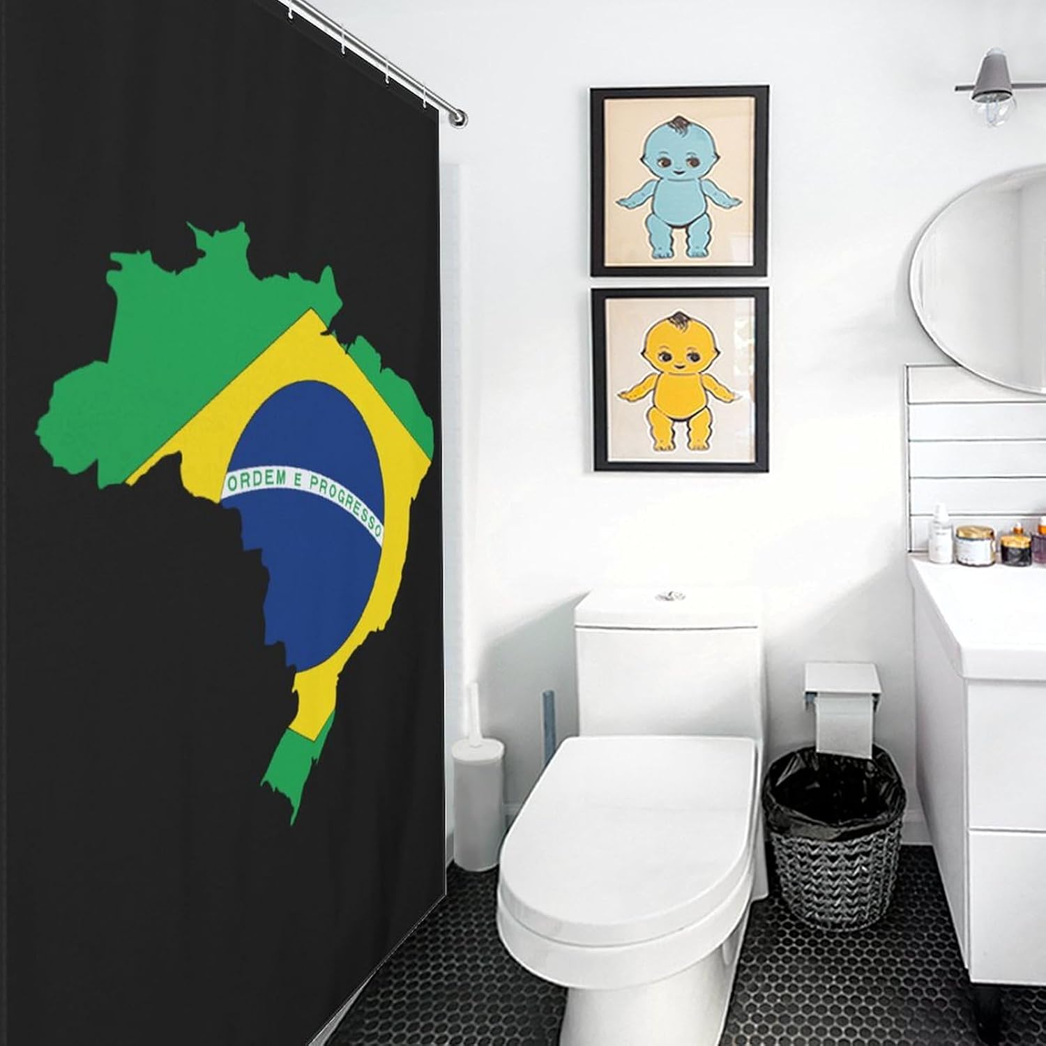 Flag of Brazil Map Funny Shower Curtains Washable Bath Curtain Liner with Hooks for Bathroom Bath Tubs