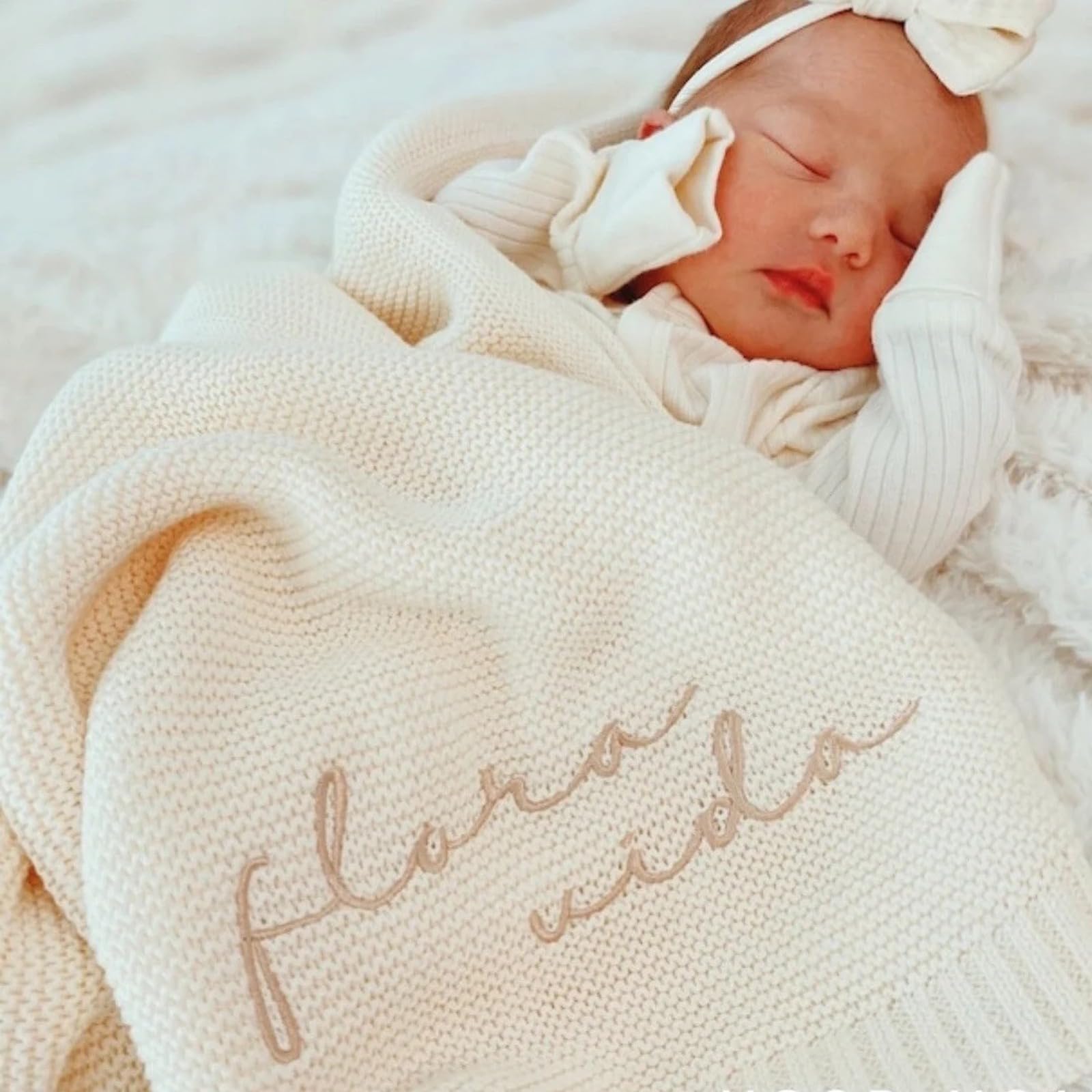 Mantas Personalizadas Con Nombre Bebe, Bordadas Mantas Bebes Recien Nacidos, Manta De Punto De Algodón Suave Y Transpirable, Regalo Personalizado Bebe