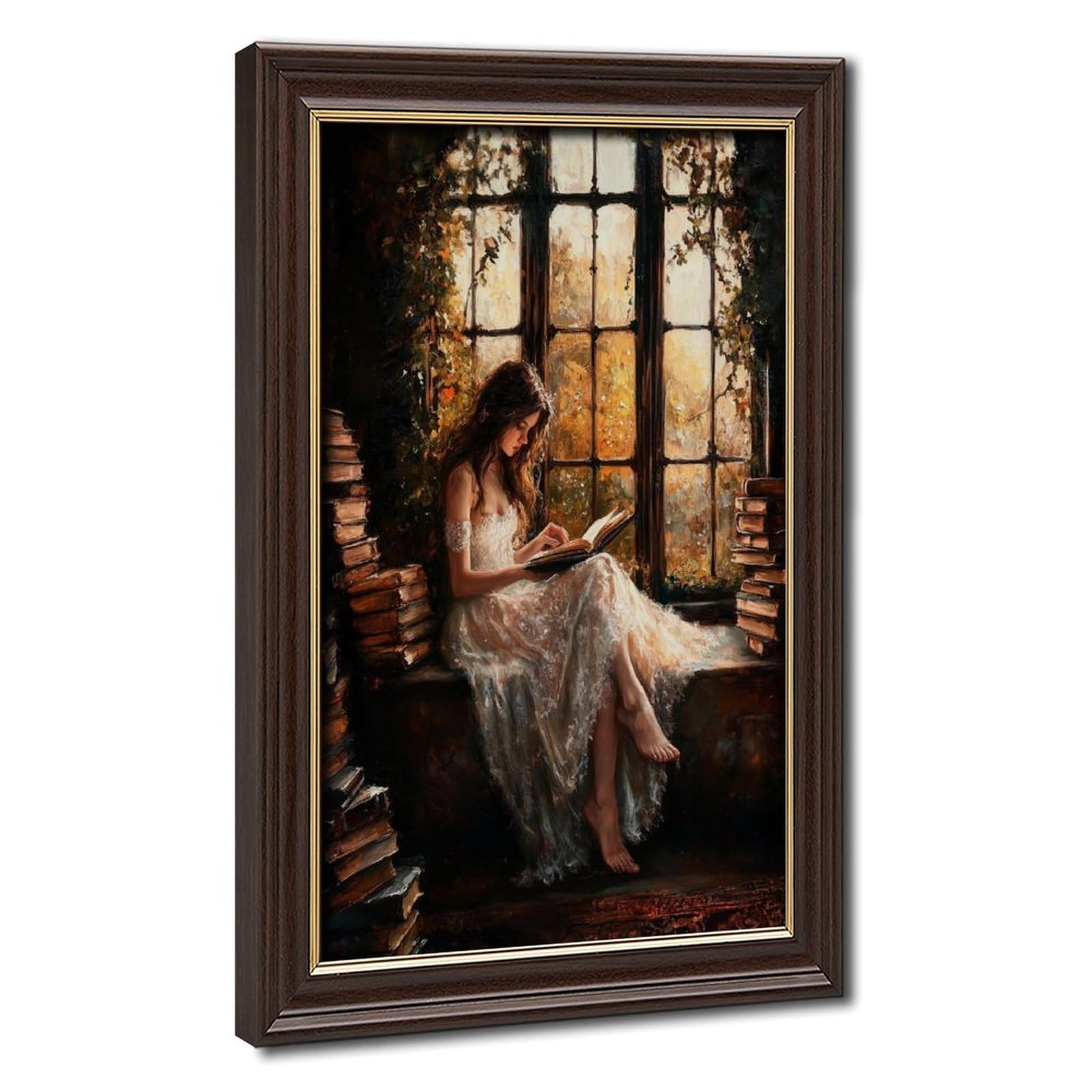 Bareronor Vintage Victorian Woman Reading Canvas Poster Bedroom Decor Landscape Office Room Decor Gift 20" L X 30" W