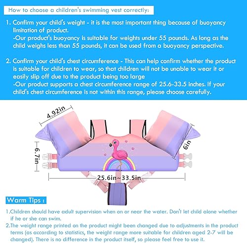 Miniatura 124 de Chriffer Chaleco salvavidas para niños de 22 a 66 libras, flotadores con arnés de hombro y alas de brazo para bebés de 2, 3, 4, 5, 6, 7 años