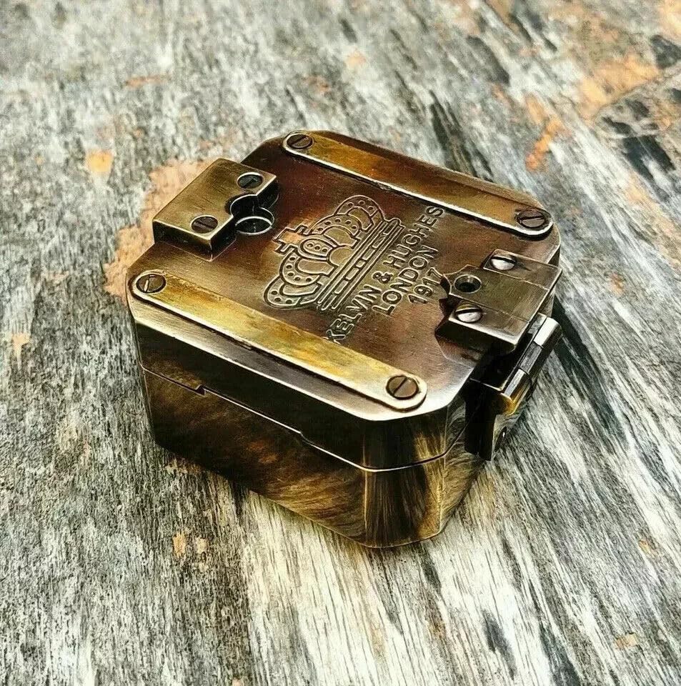 Vintage Brass Military Compass con lente plegable y reloj de sol, para senderismo, camping, navegación y coleccionistas miniatura 2