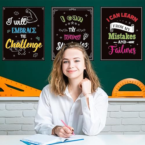 Miniatura 7 de Decoraciones para el aula, 21 pósteres de mentalidad de crecimiento, decoración de tablón de anuncios para escuela, oficina, hogar, 11 x 14 pulgadas