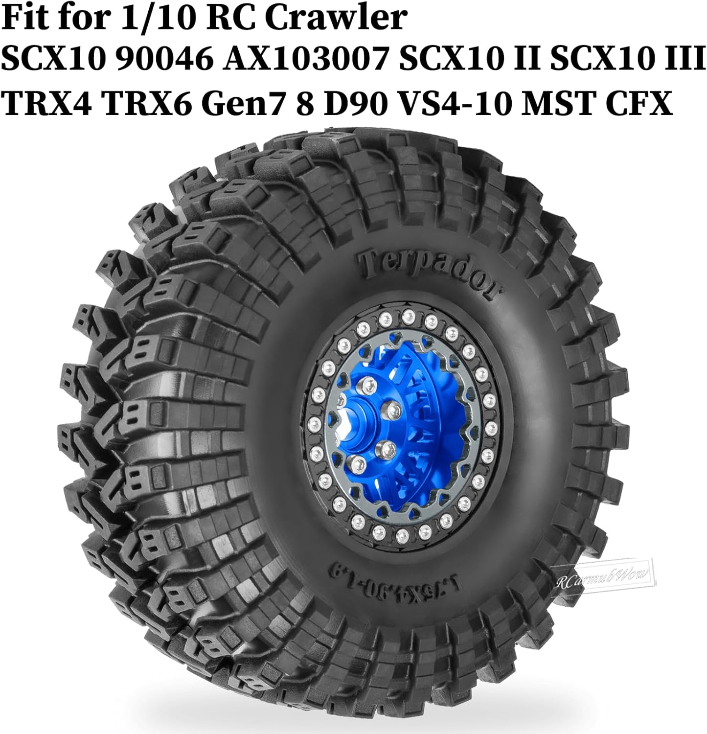 RC 1.9" Beadlock Wheel 1.9 Beadlock Tire for 1/10 SCX10 90046 AX103007 SCX10 II III TRX4 6 Gen7 8 RC Crawler,Alloy 1.9 rc Wheels and Tires Rubber Tires 1.9 Rims w/Wheels Ring,Navy Blue