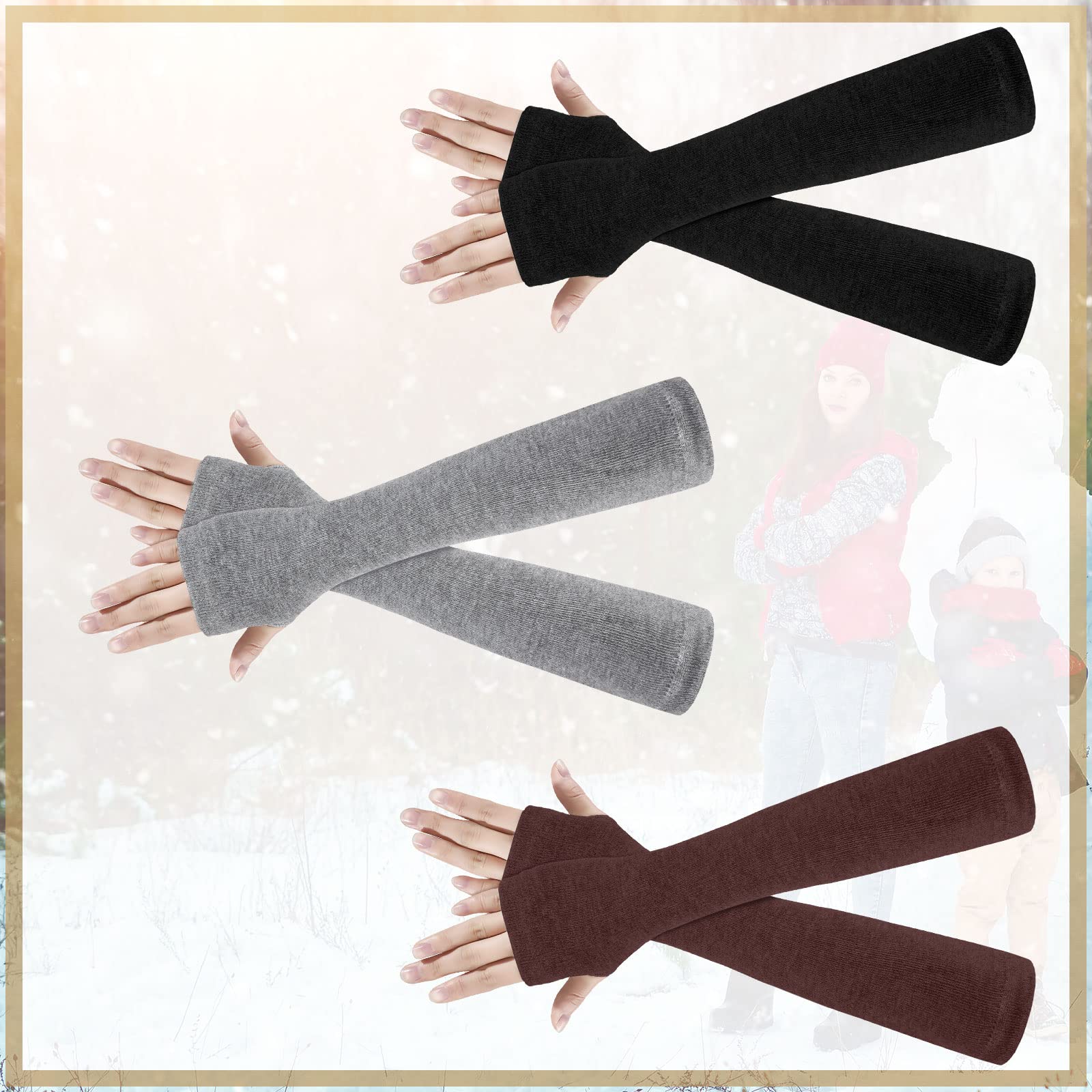 Bememo 3 Pairs Long Fingerless Gloves for Women Arm Warmers Unisex Arm Sleeves Knit Thumb Elbow Hole Stretchy Gloves Goth