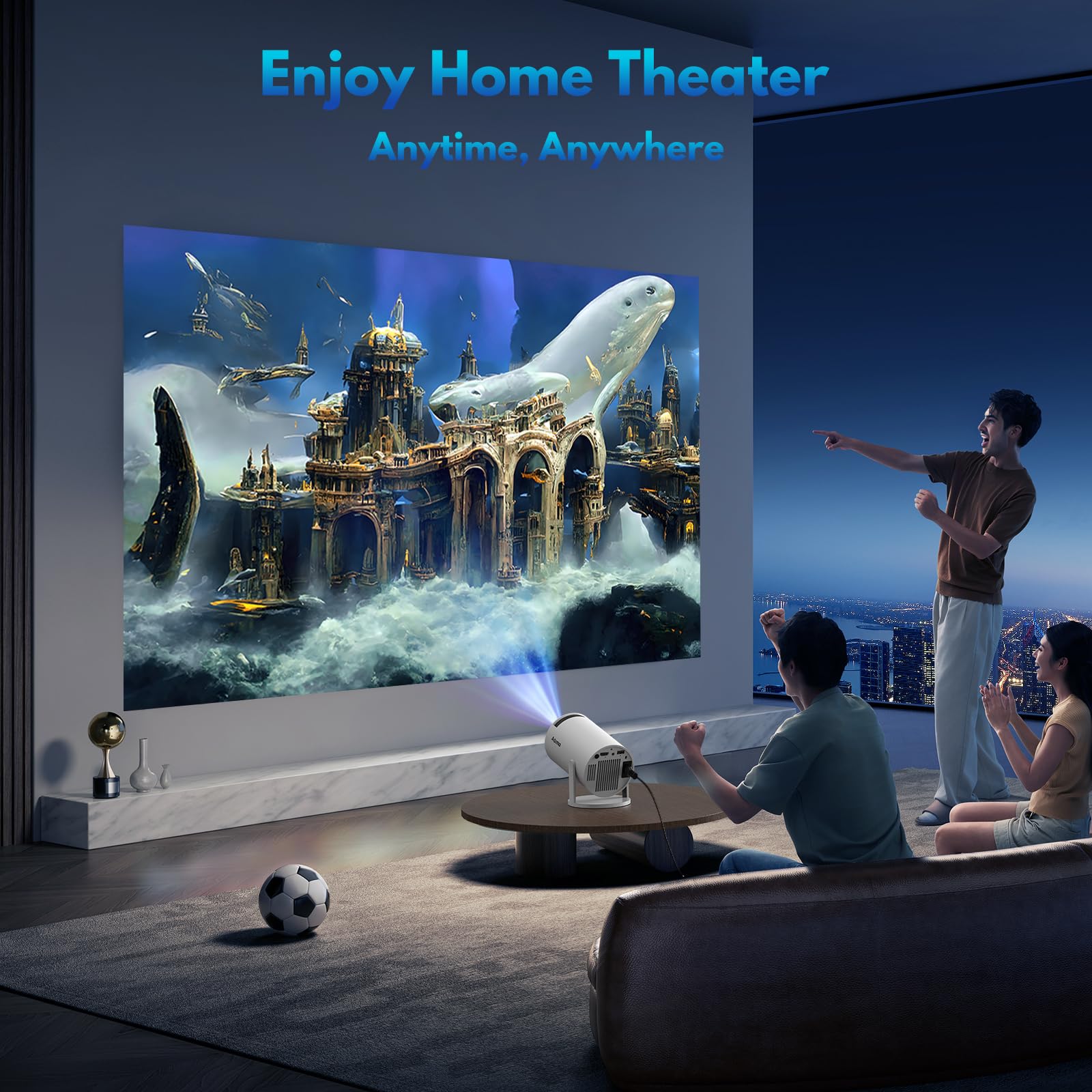 4K Mini Beamer 2026 Neueste Wi-Fi 6 Bluetooth Projektor mit Eingebauten Apps 1080P Auflösung HiFi Lautsprecher Auto Screen Keystone Lower Noise Ultra Short Throw für Große Szene,Weiß