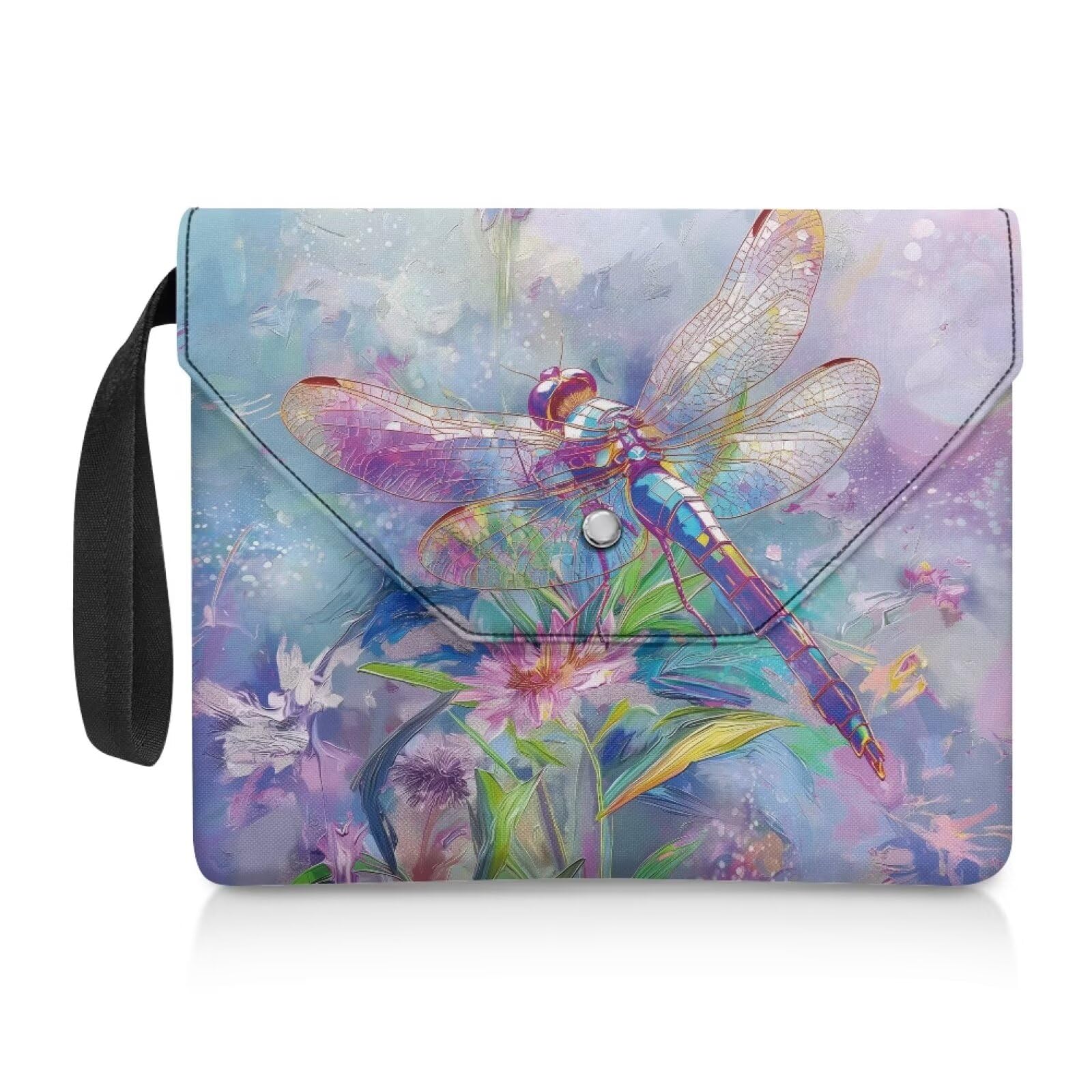 NETILGEN Book Cover Book Sleeve Protector with Extra Pen Holder Pouch, Washable Fabric Paperback Notebook Book Protector Sleeve for Book Lover Gifts, Dragonfly Flower Purple