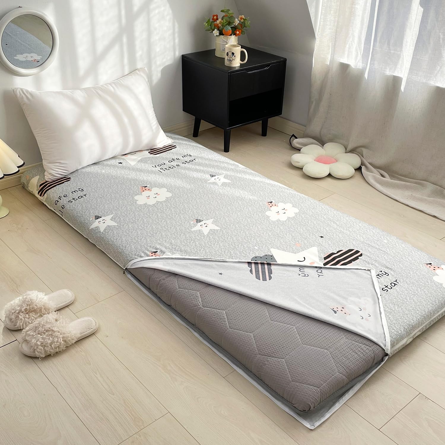 LDLCYCN ,B,90 * 200cm, Floor Futon Mattress Cover with Zipper Japanese Tatami Floor Mattress Cover