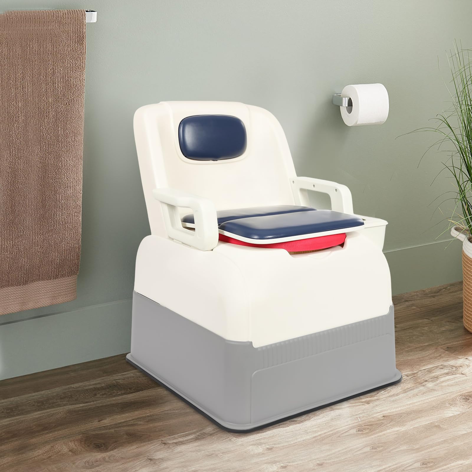 Bedside Commode Chair,Portable Mobile Commode Toilet with Inner Bucket,Non-Slip Odorless Bath Safety Seating Potty Chair for The Elderly and Disabled (Blue)