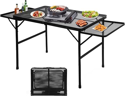 Mesa de camping para parrilla para mesa de picnic plegable exterior, mesa de parrilla portátil de altura ajustable, asa de transporte portátil de