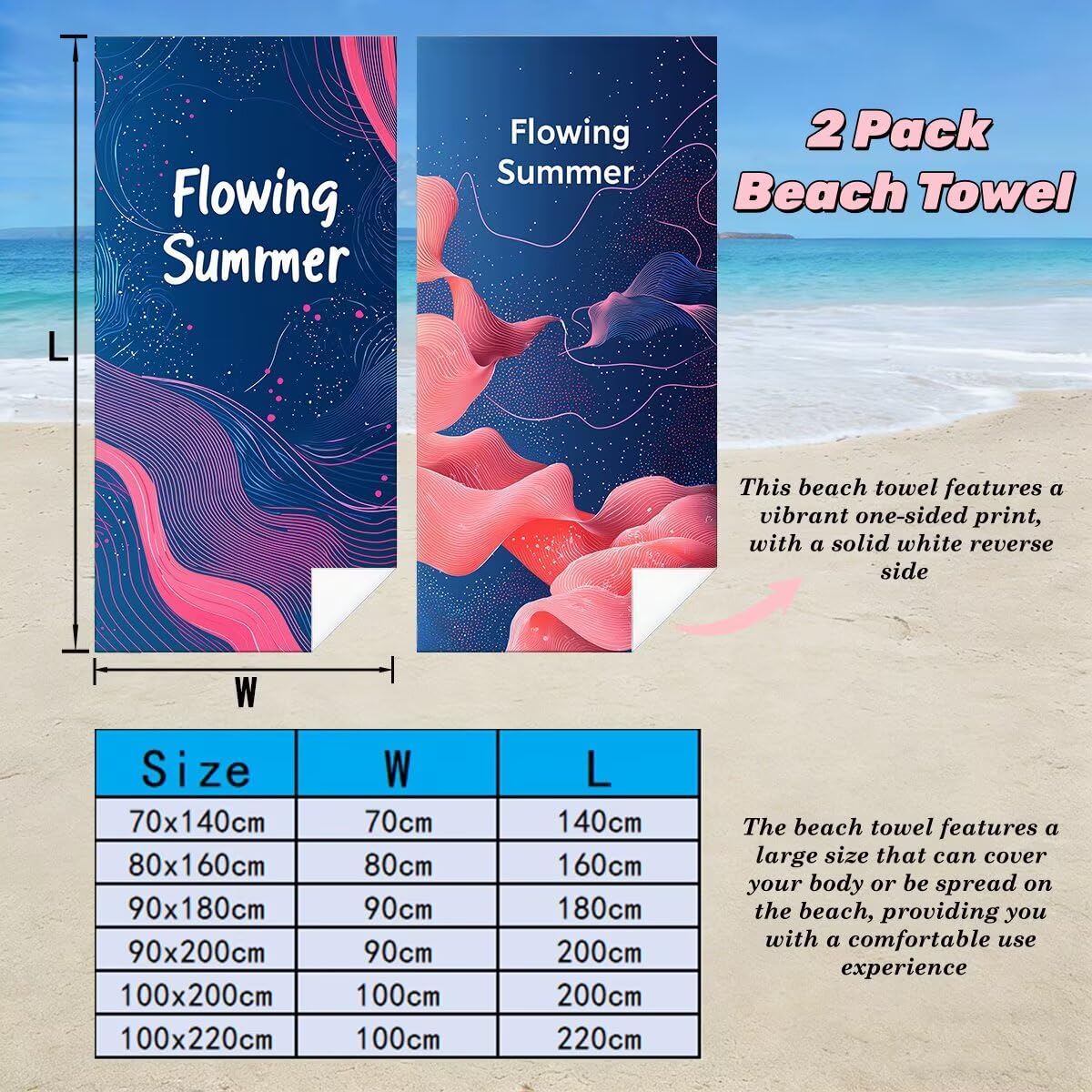 Toalla Playa 80x160 cm, Toalla Gimnasio Microfibra Secado Rapido, Juego de 2 Antiarena Toallas de Playa, Ligera Compacta Toallas Microfibra Grande para Viaje, Regalo Hombre Regalo Mujer (Moda) -4905