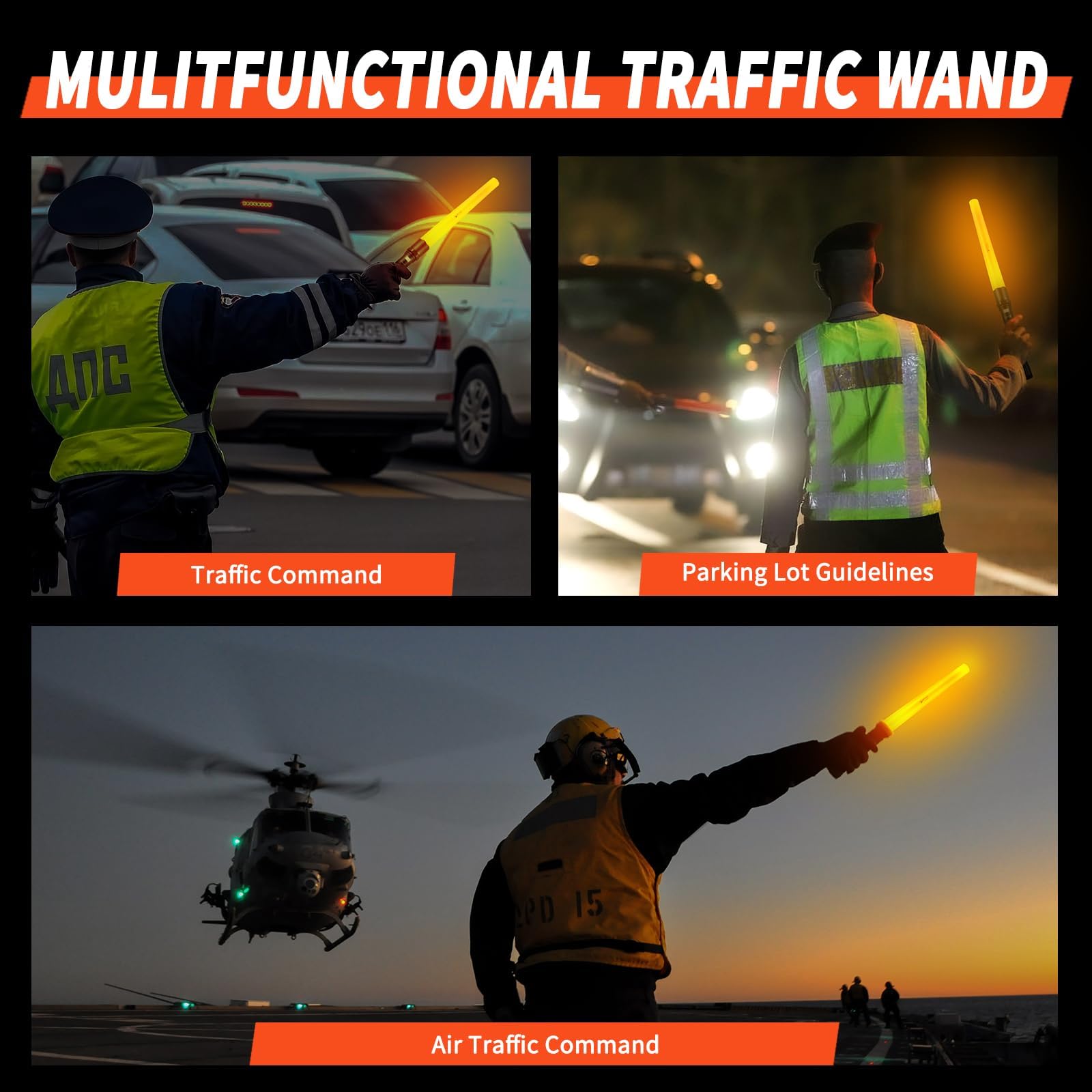 ULTRAFIRE Linterna LED de control de tráfico de 19 pulgadas, varita de tráfico de 3 modos, 850 lúmenes, linterna de seguridad para dirección de coche, estacionamiento, aeropuerto, evacuación de