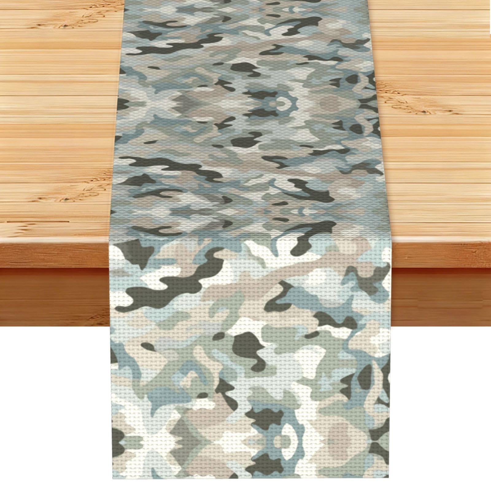 Soft Blue Camo Printed Table Runner 13 x 72, Wrinkle Resistant Decor for Dining Table Coffee Table Fireplace