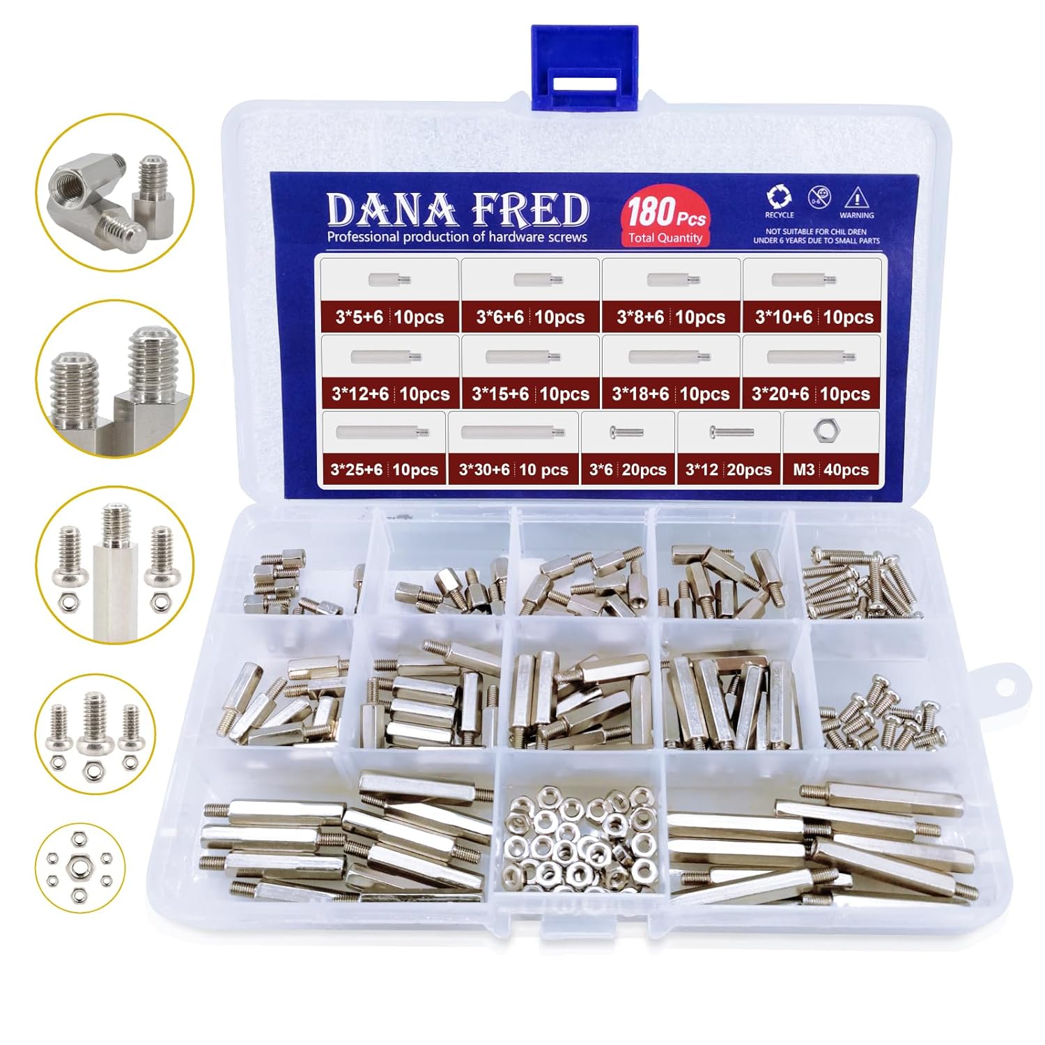 M3 Hex Carbon Steel Standoff,180 Pcs M3 Male Female Metric Thread Mount Spacer Screw Nut Bolt Motherboard Spacer Accessories for PCB, Quadcopter Drone,Computer & Circuit Board Assortment Kit