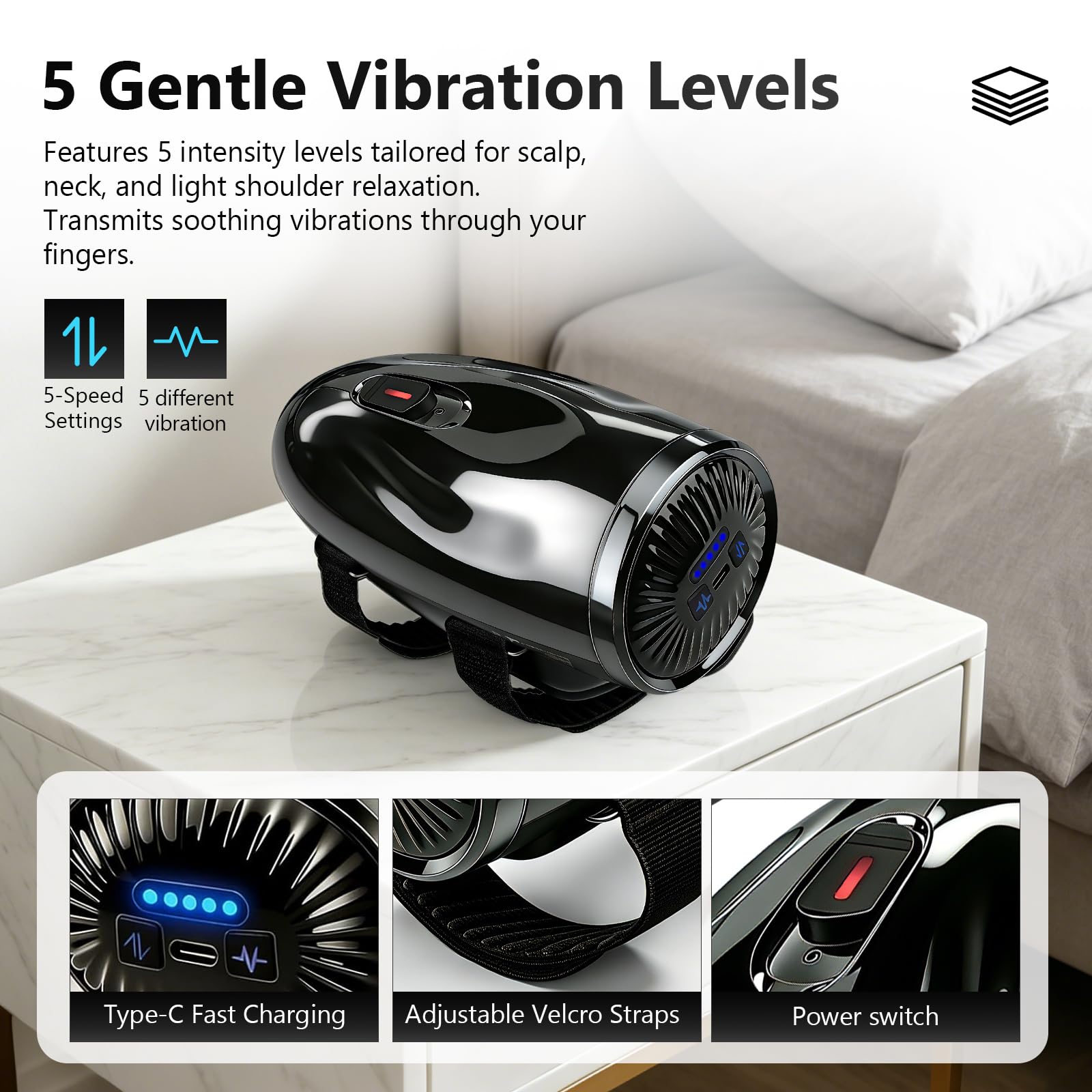 Handheld Barber Massager with Adjustable Straps, 5 Modes, Black