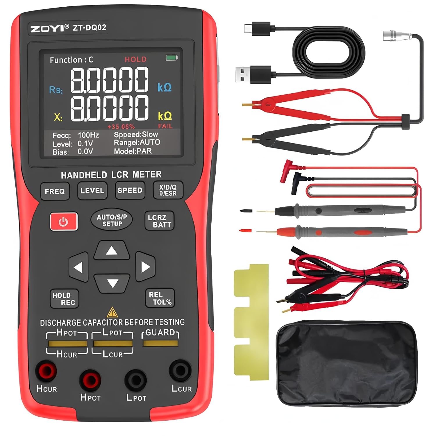 LCR Meter Handheld Digital Bridge Battery Internal Resistance Tester DQ02-2-in-1 High-Precision Capacitance and Battery Tester(DQ02 KitII)