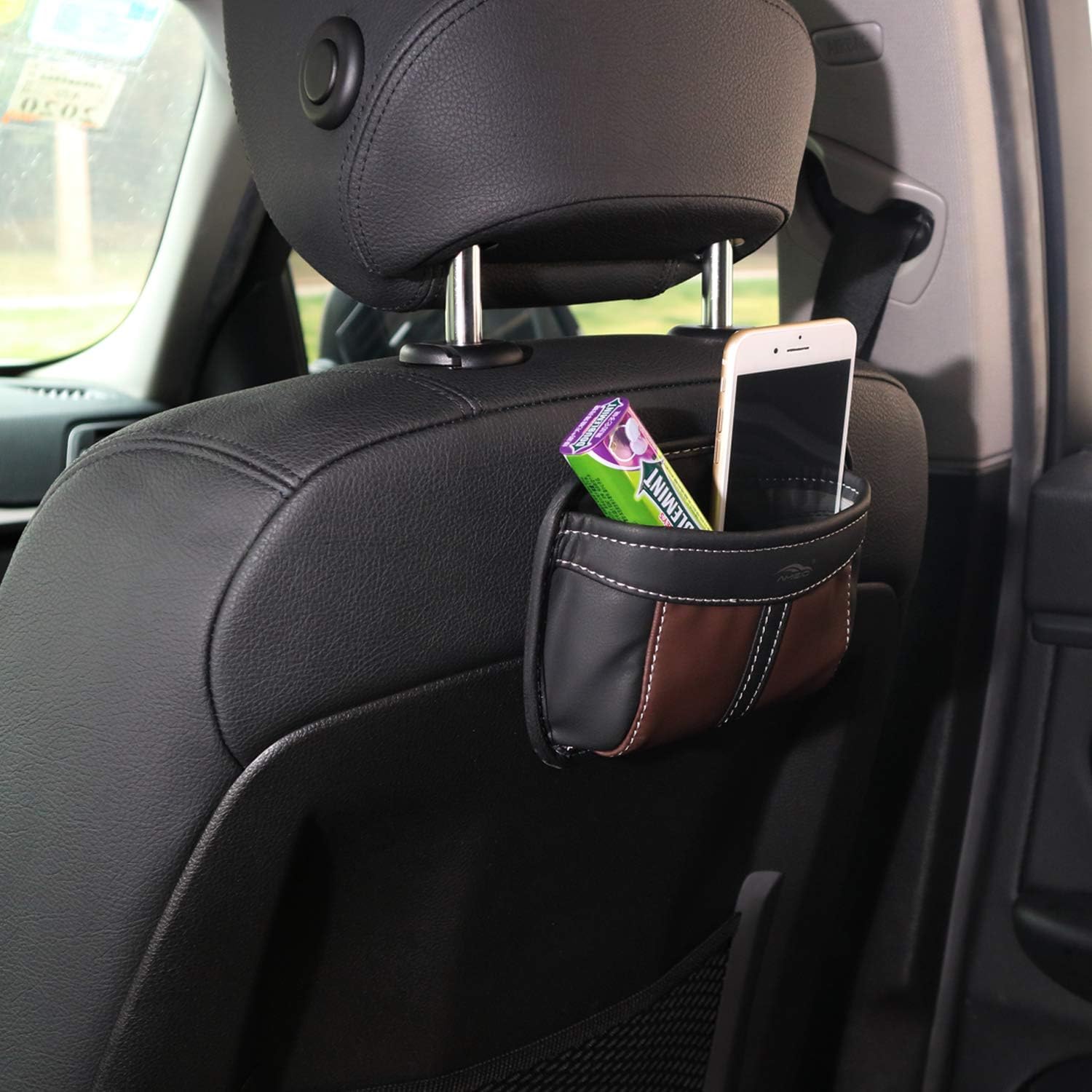 AMEIQ Car Storage Organizer, Leather Box Bag Pocket Container, Best Holder for Phone Glasses Pen Coin Key etc.