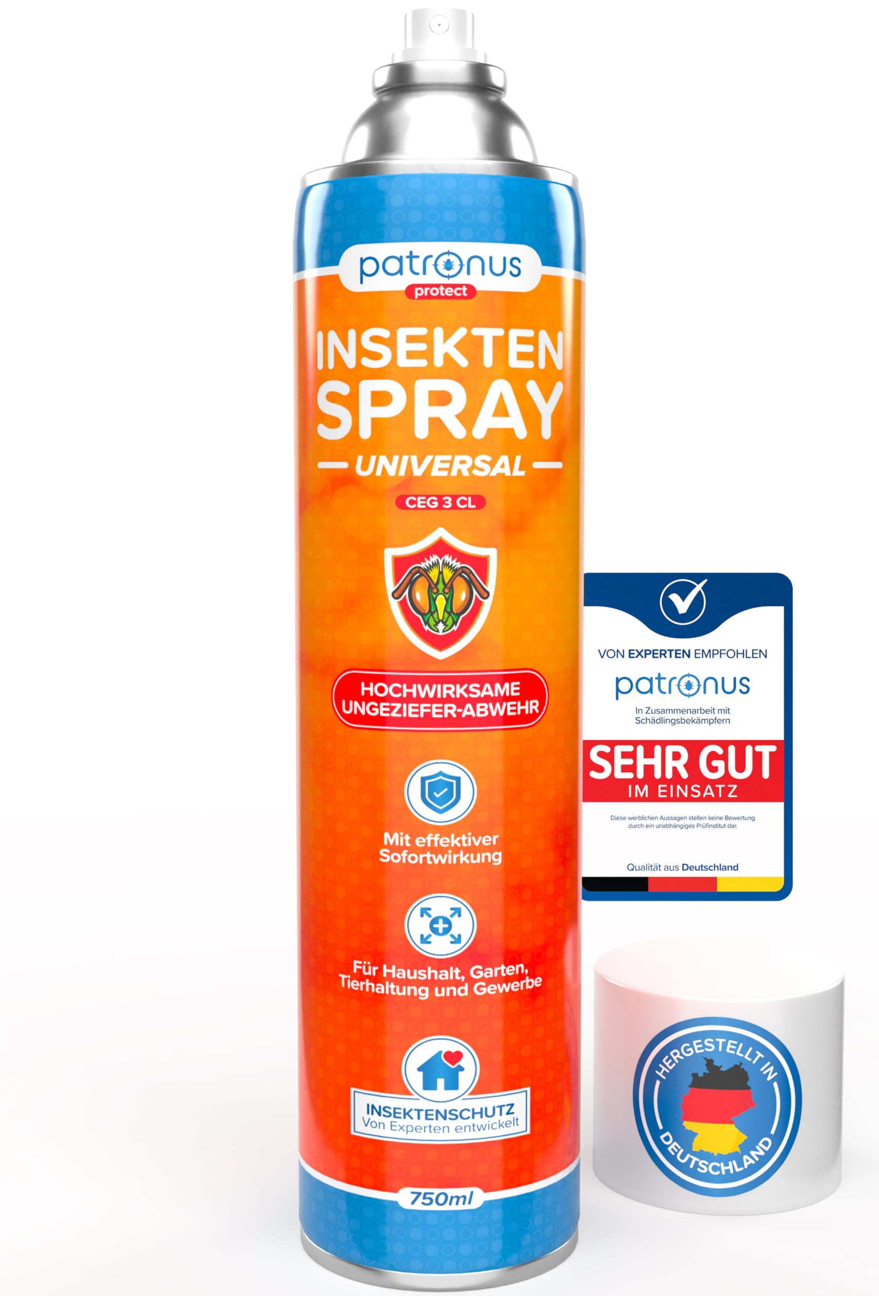 Patronus Insektenspray Universal für Wohnung mit Sofortschutz 750 ml zur Abwehr von zahlreichen Insekten - Hochwirksames Ungeziefer-Spray mit dezentem Zitrusduft, Aus deutscher Produktion
