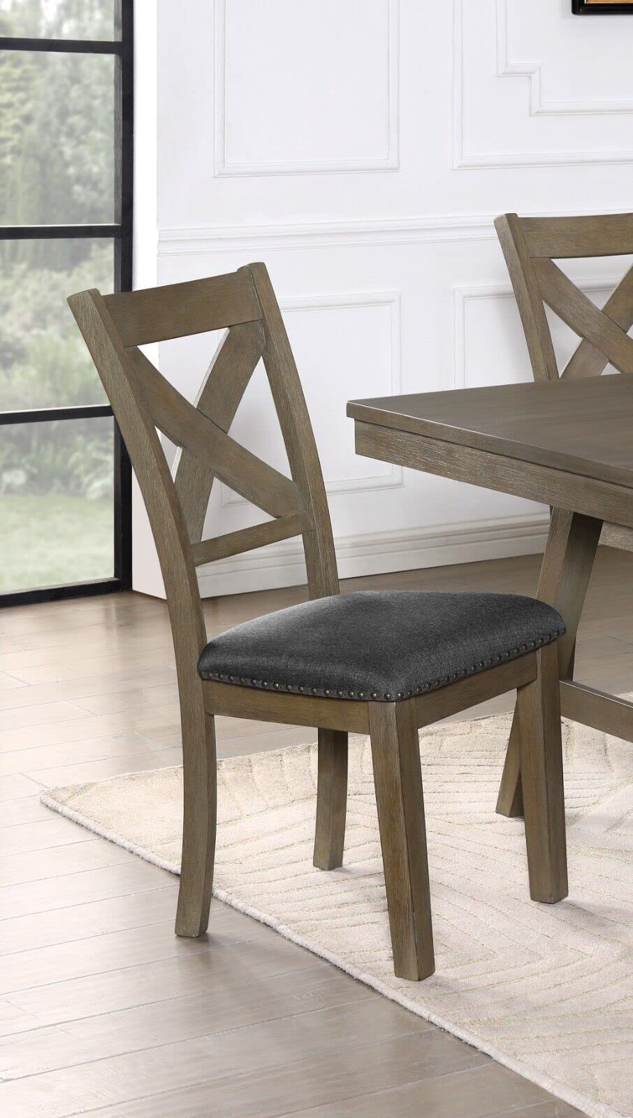 Farmhouse Style 2pc Dining Chairs X-Back Design Solid Wood Fabric Wooden Furniture