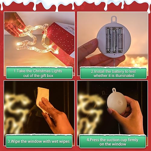 Miniatura 7 de 5 luces de Navidad para ventana con temporizador, funciona con pilas, luz blanca cálida con copos de nieve, campanas de árbol con forma de estrella