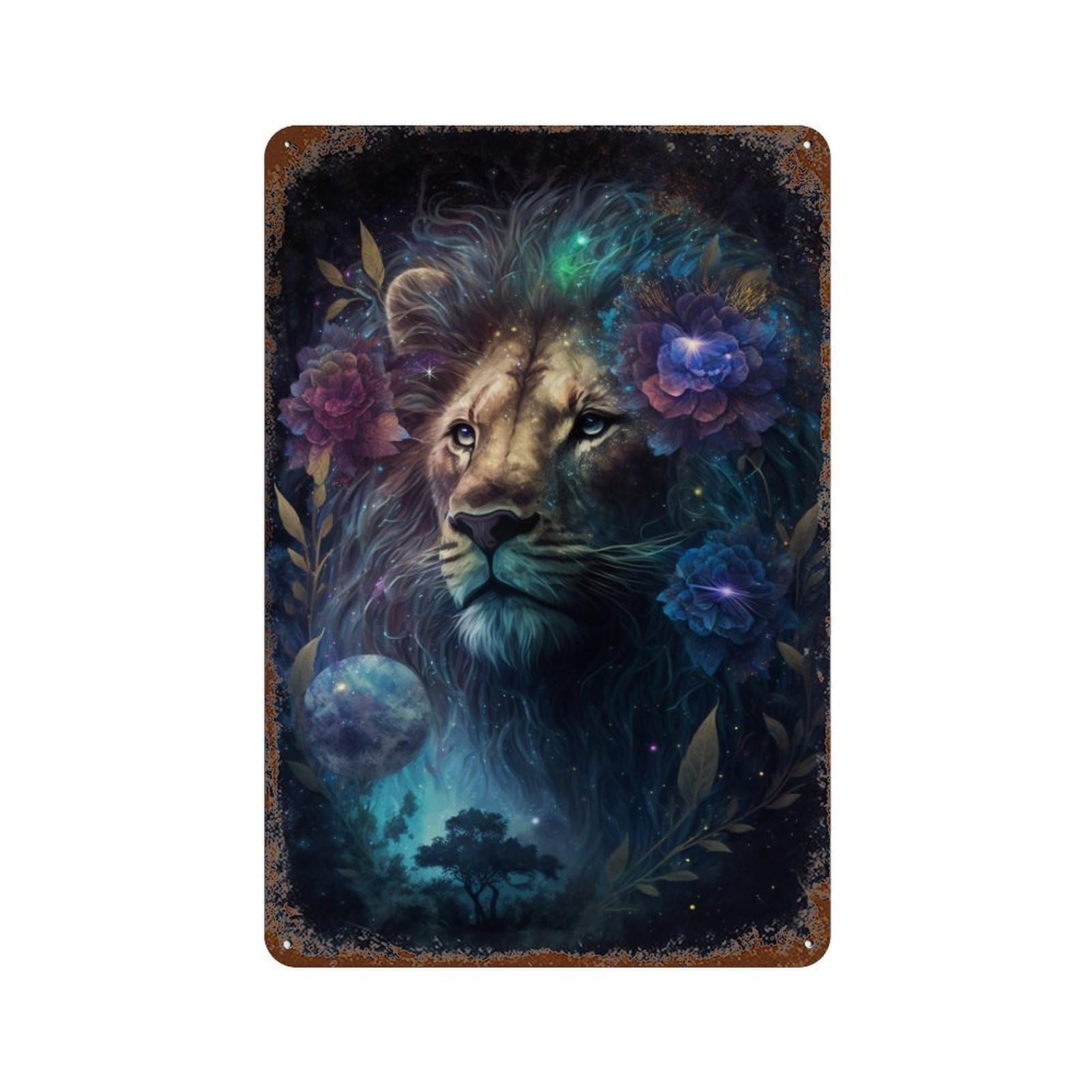 Galactic Lion Majesty -4 Retro Metal Sign 11.8"x7.9", Classic Wall Plaque for Basement, Hobby Room And Garage Decor