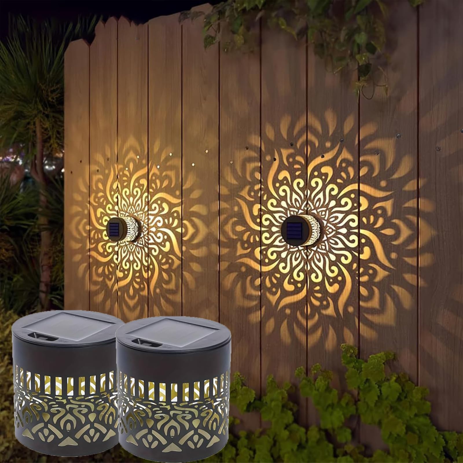 Decorative Solar Mandala Lights, Mandala Solar Lights, Solar for Outdoor use, Solar Powered and Fully Automatic, Waterproof, Fits effortlessly into Any Outdoor Area (Warmes Licht 1,2PCS)