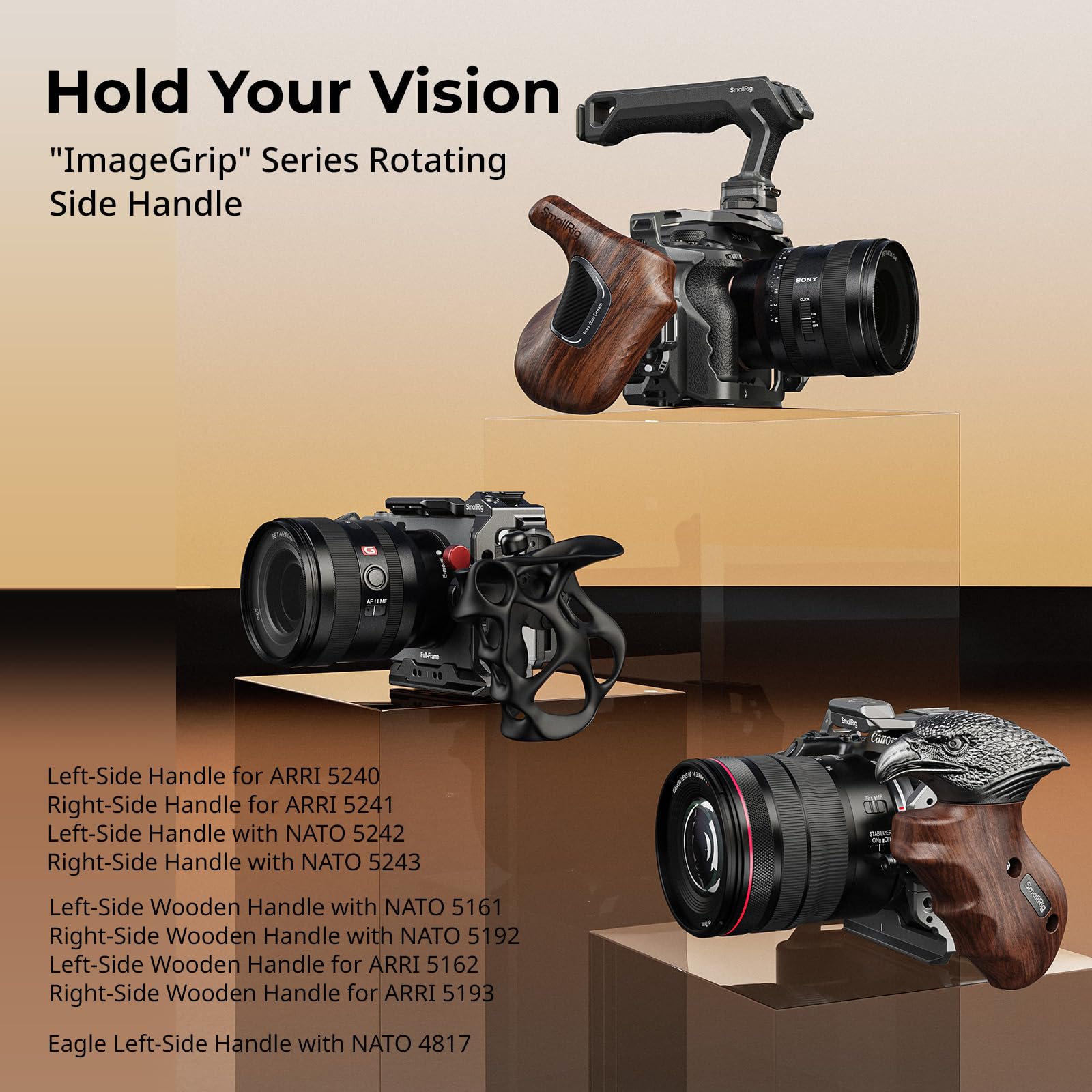 SMALLRIG Poignée Creuse Rotative à 360° Côté Droit pour Arri Rosace, Charge de 15 kg/33 LB pour Cages de Caméra et Supports d'Epaule - 5241