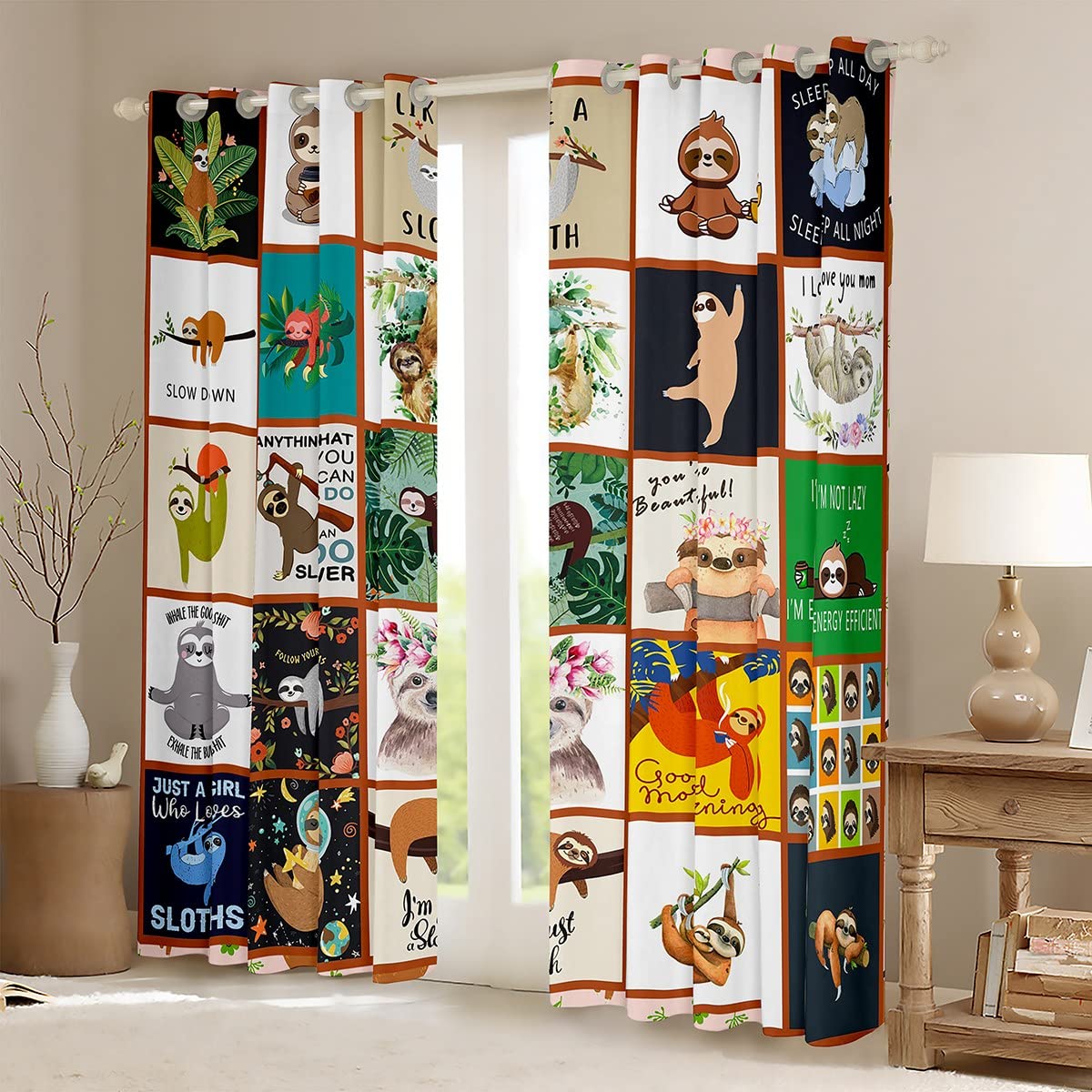 Tenda Porta Bambini Con Bradipo | Tenda Oscurante Termica | Decorazione Camera Animali | 100% Poliestere - Foto 8