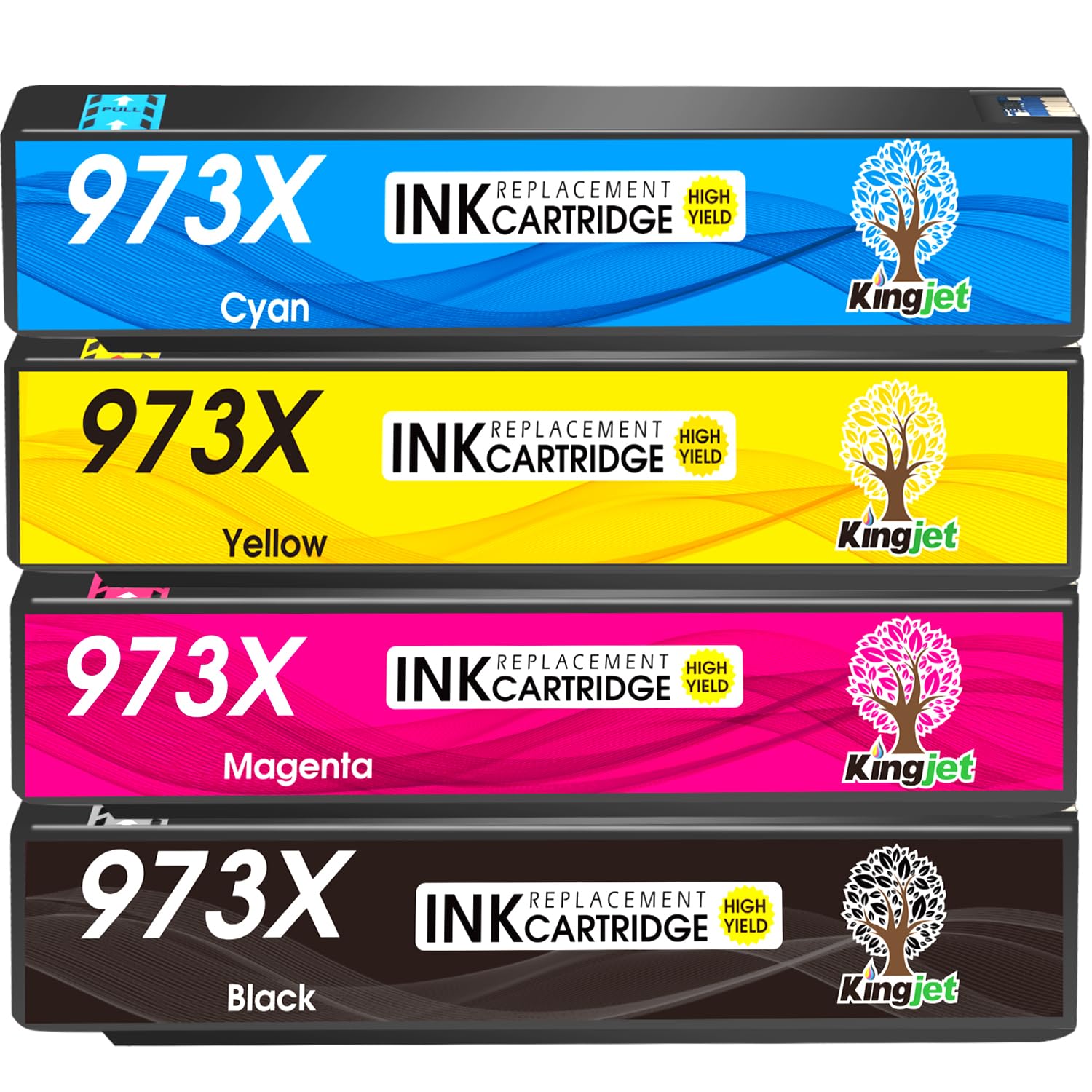 KINGJET 973X Ink Cartridges New Chip Replacement for HP 973X 973 Ink Multipack for HP PageWide Pro 477dw 577dw 452dw 477dn 452dn 577z 552dw P55250dw Printer (Black Cyan Magenta Yellow), 4 Pack