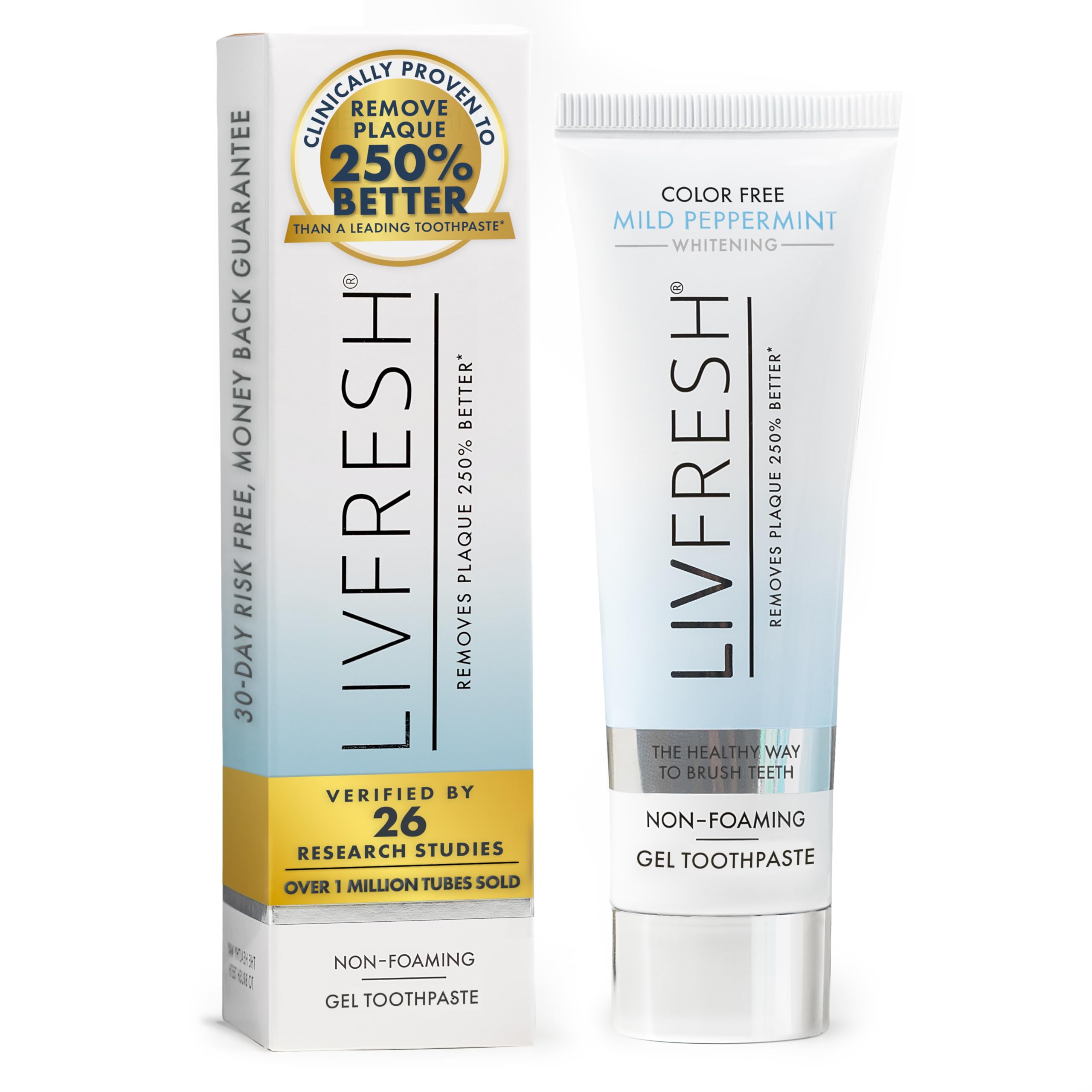 LIVFRESH Dental Gel by Livionex (Formerly Livionex Dental Gel) - Clinically Proven to Remove Plaque 250% Better (Color-Free, Non-Foaming, Mild Peppermint)