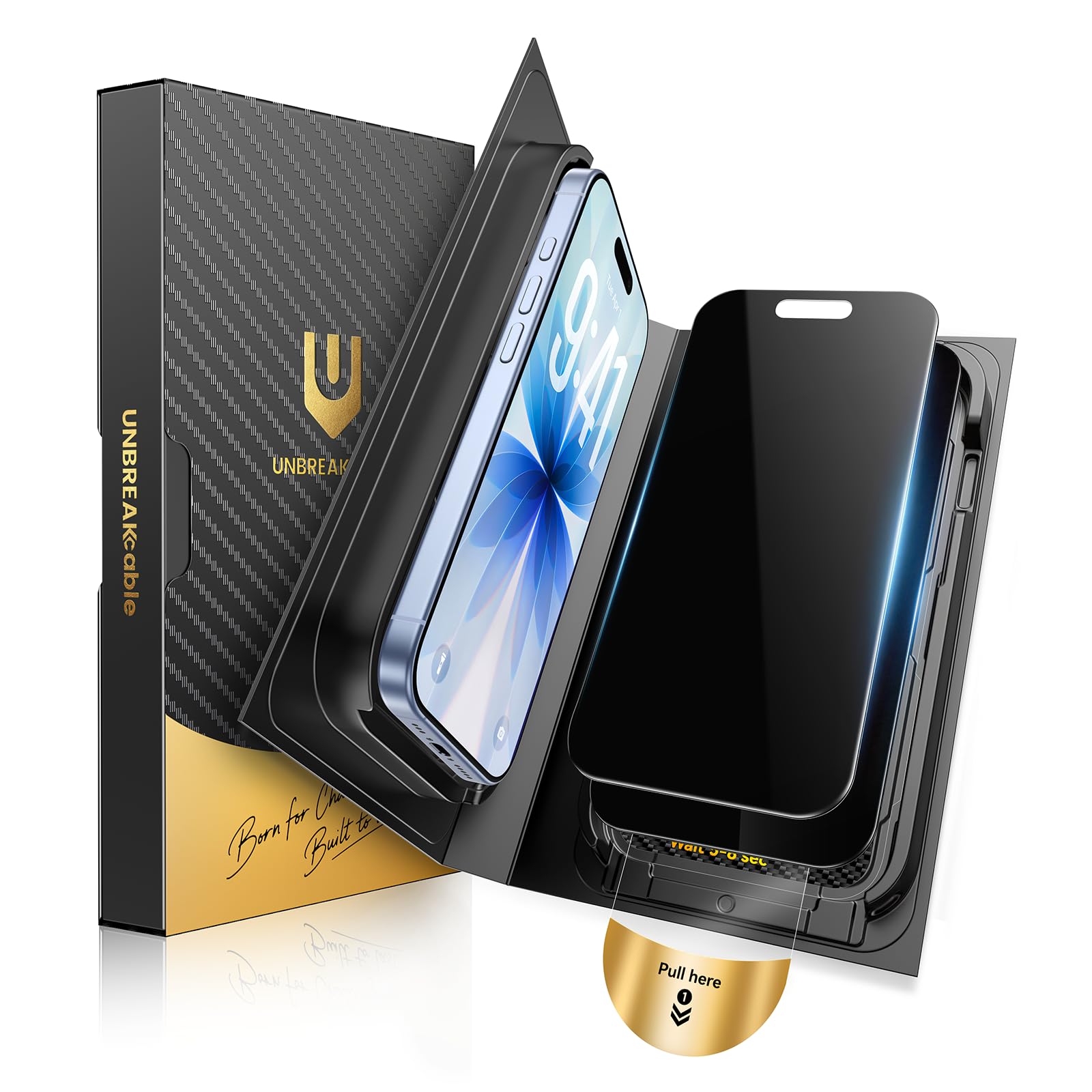 UNBREAKcable for iPhone 17 Privacy Screen Protector, QuickSet Box