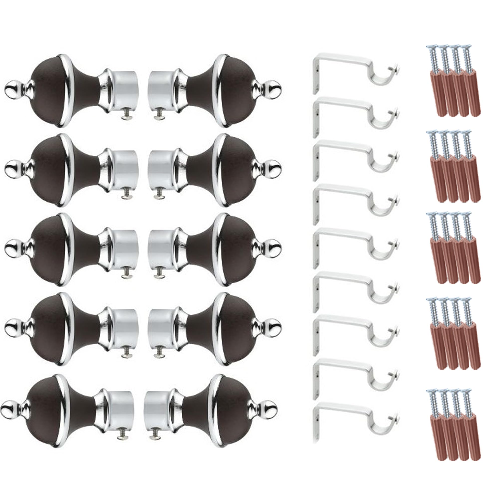 GLOXY Manjira Shape Stainless Steel & ABS Curtain Bracket Parda Holder with Support 1 Inch Rod Pocket Finials Designer Door and Window Rod Support Fittings, Curtain Rod Holder(Brown, Pair of 5) (B0C2PTN93Q) Amazon Price History, Amazon Price Tracker