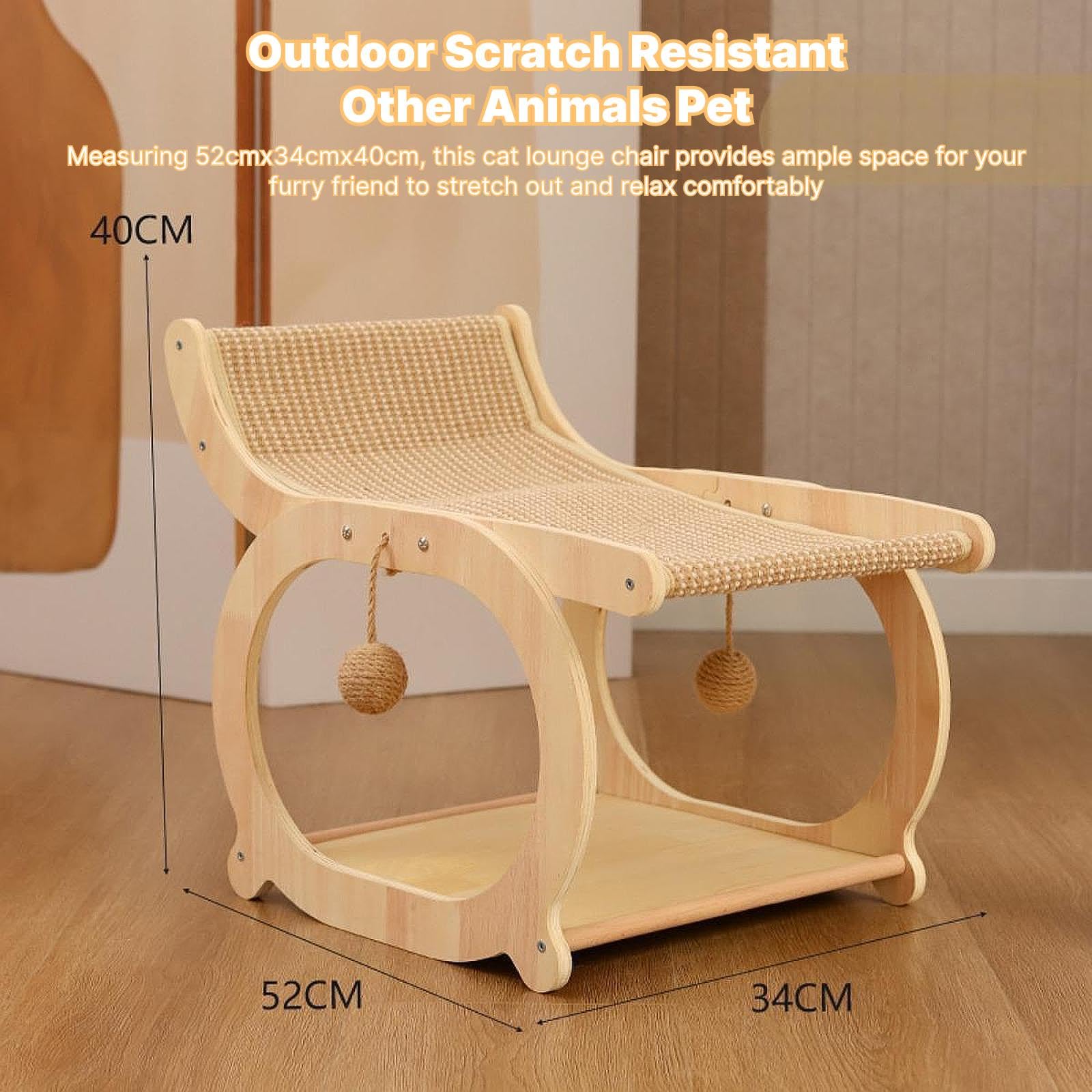 Tiragraffi in Sisal per Gatti, Mobili per Gattini, Letto Rialzato in Legno per Interni, Letto da Giardino per Conigli E Animali Domestici, Colore del Legno