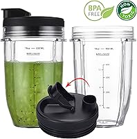 Vista 2 de Juego de 2 vasos de repuesto de 18oz para licuadoras Nutri Ninja, piezas de repuesto para licuadoras con tapa mejorada para licuadoras Auto-IQ