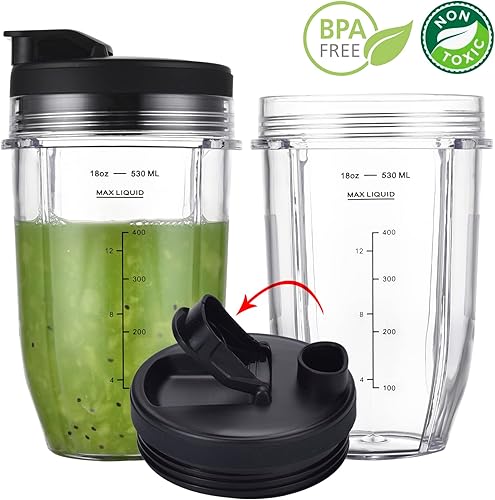 Miniatura 10 de Vasos de licuadora para licuadora Ninja, vaso de 32 onzas con tapas para sorber y sellado, compatibles con Nutri Ninja Auto IQ Series Blenders BL480