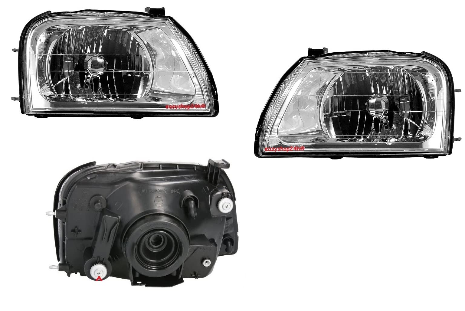 Set 2 Faro Fanale Proiettore Anteriore Sinistro Destro Per L200 Strada e Pick Up da 1996 a 2004 Alogeno H4 Gruppo Ottico Luce Fanalino Regolazione Manuale