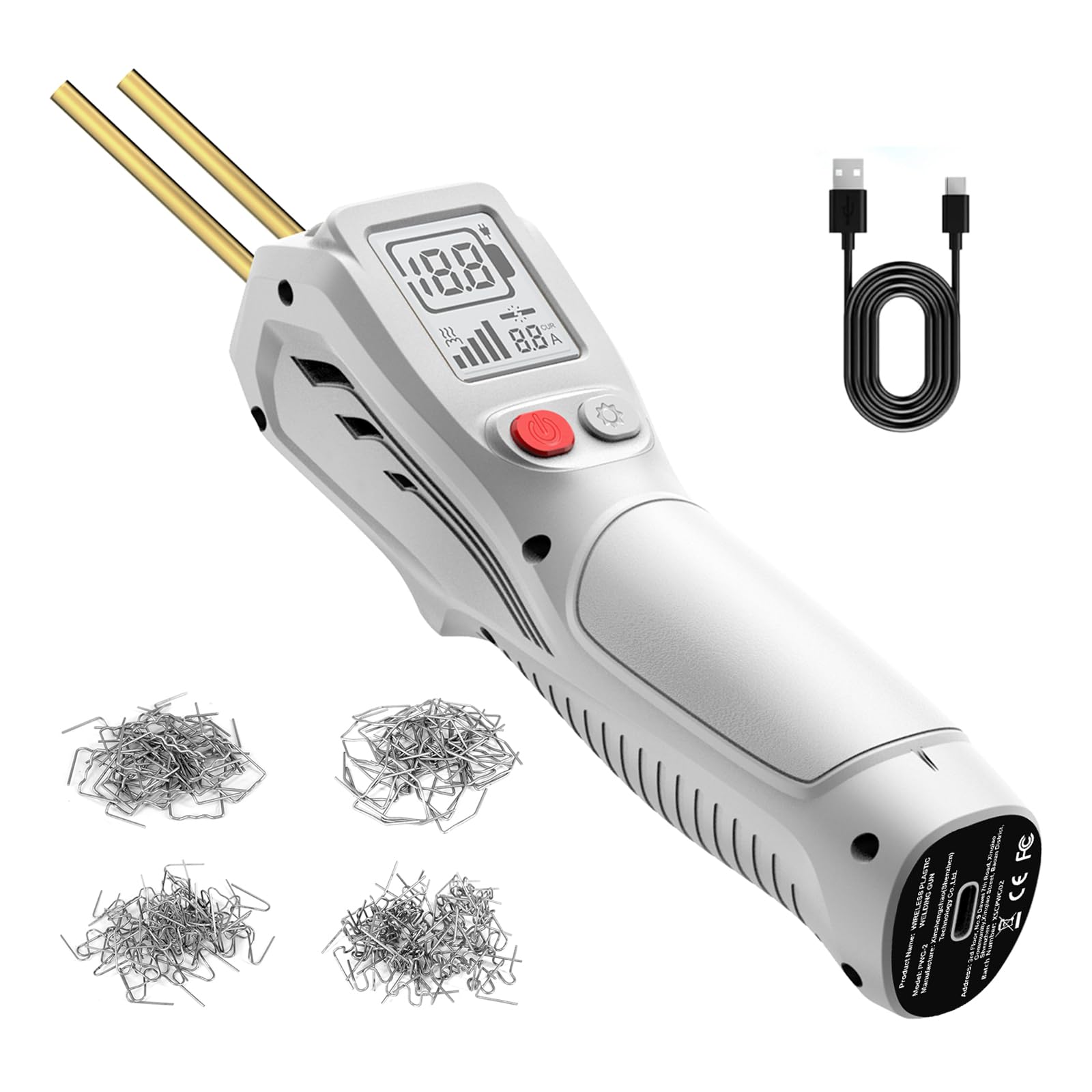 Qivine Soldador de plástico inalámbrico de mano de 500 W con pantalla LCD, kit de soldadura de plástico recargable por USB de 5000 mAh con 200 grapas calientes, kit de reparación de plástico para