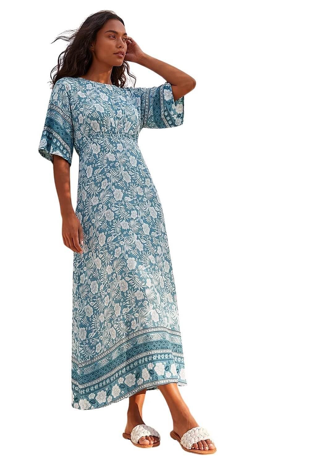 Roman - Women's Dress - Floral Border Print Midi - Size 18 - Light Blue