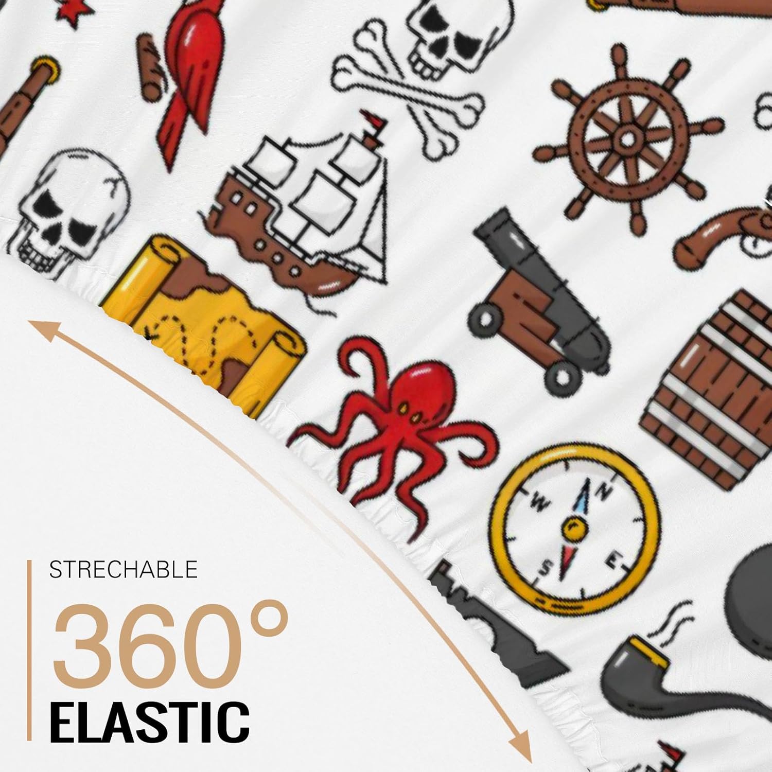 Allenjoy Full Size Pirate Theme Pattern Fitted Sheet Treasure and Ships Bed Sheets Bedding Set Deep Pockets Up to 16" Bedroom Decor with 2 Pillowcases SC00853-006