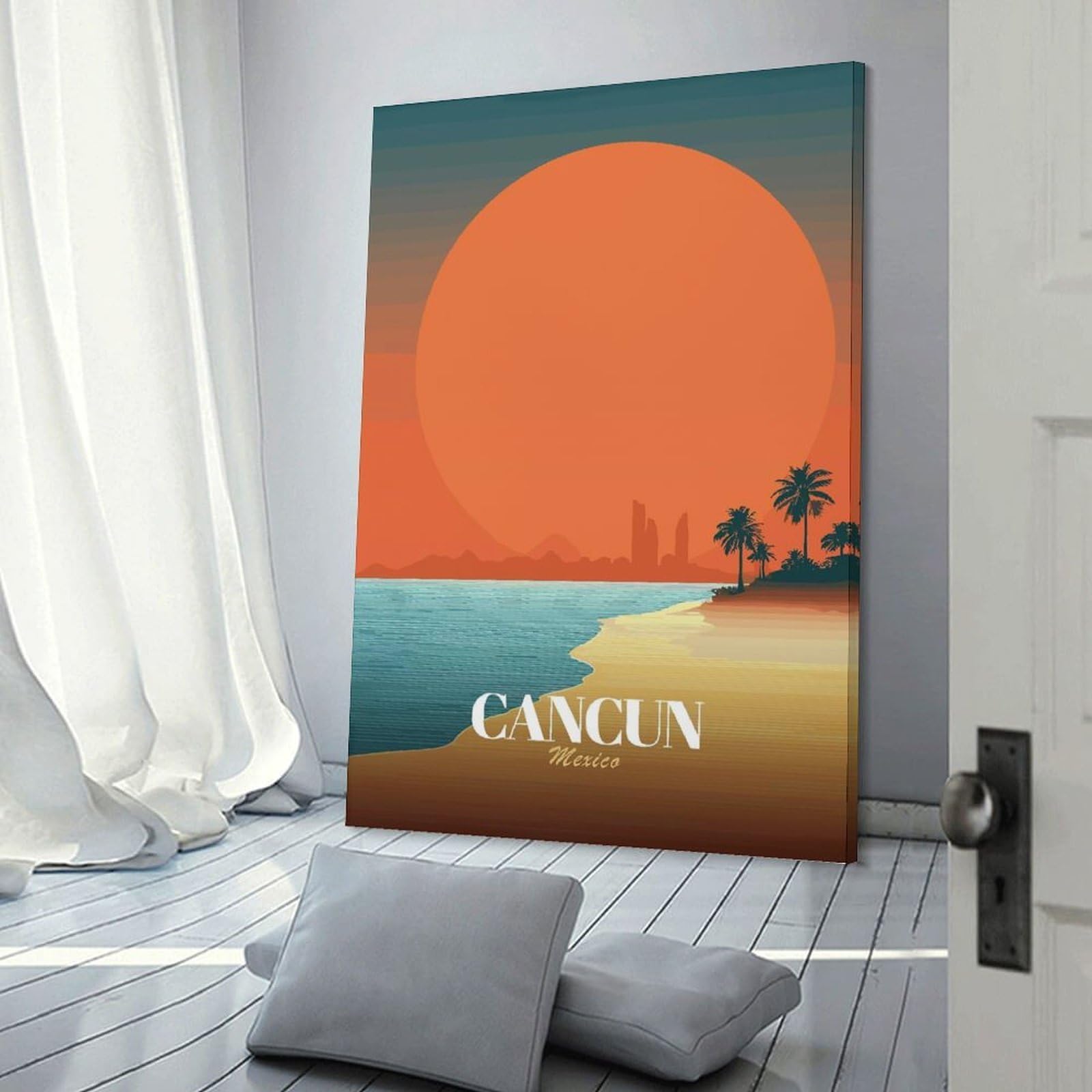 Junmoney Cancun Mexico Travel (3) Hanging Wall Art, 24x36inch(60x90cm), for Bedroom Walls, Guest Spaces Or Lounges, An Easy Wall Refresh for Bedrooms
