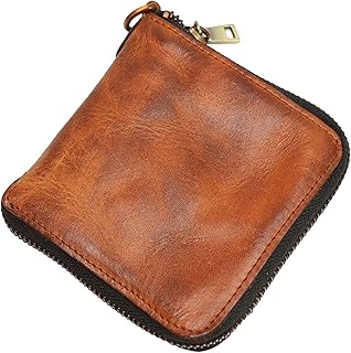 1PCS Leather Coin Purse Men Zipper folded leather wallet Mens Wallet With Zipper Coin Purse Pouch Men's Zipper Leather Wallet, Brown, One Size, Vintage