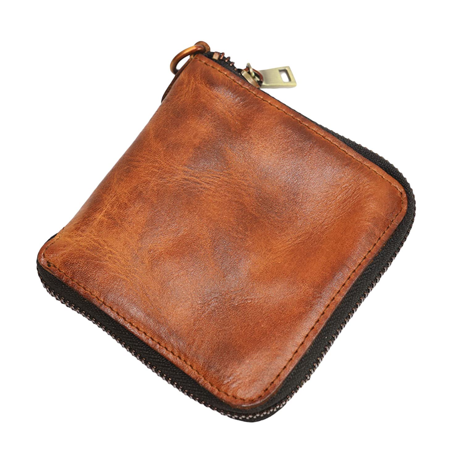 WJXFHTD Leather Coin Purse, Men Zipper Folded Leather Wallet Men's Wallet with Zipper Coin Purse Pouch Men's Zippers Leather Wallets (Brown)