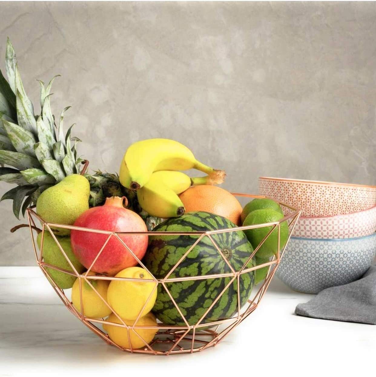 Cesta de verdura de alambre RJJ geométrica en cobre para una ventilación y frescura perfectas