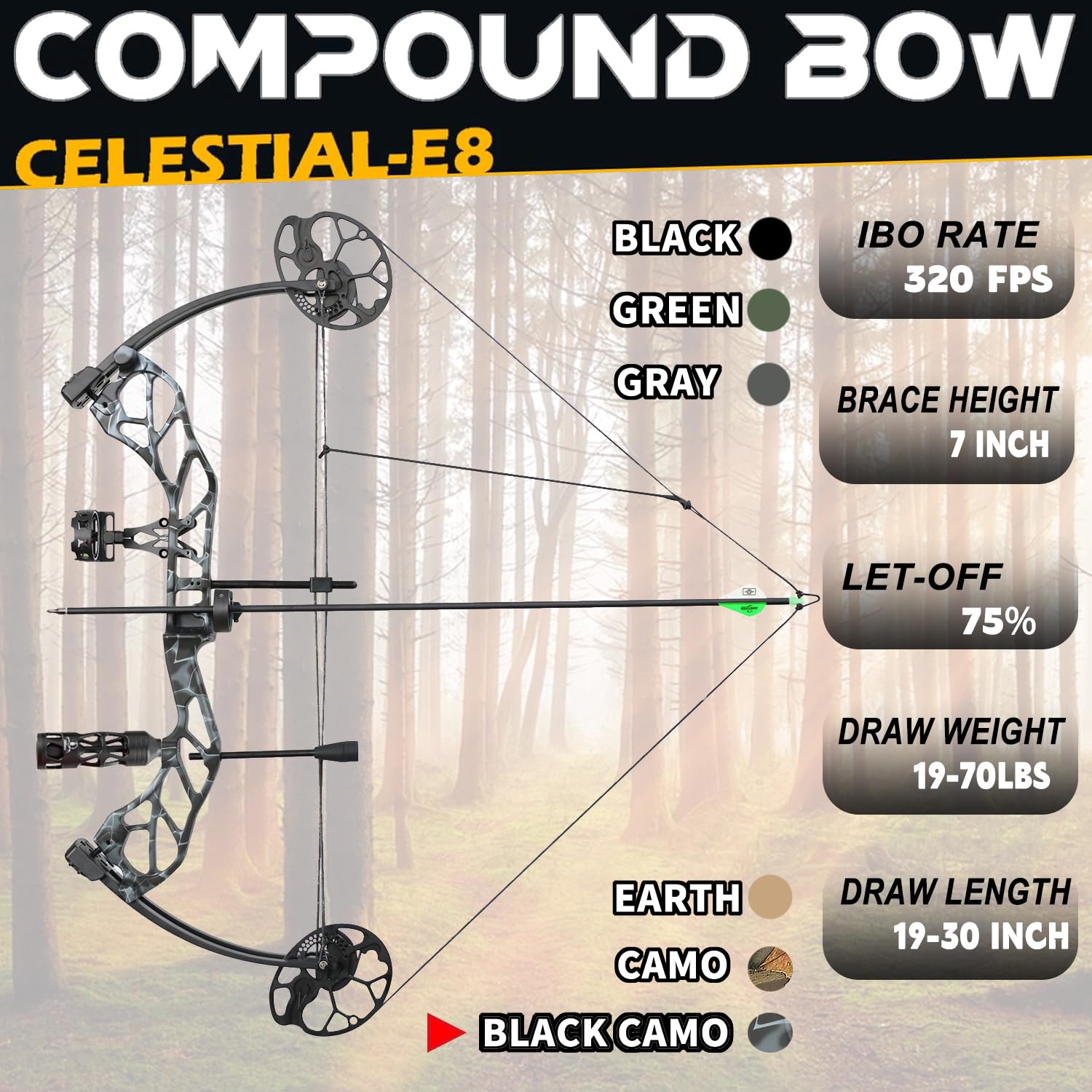 AMEYXGS E8 Compound Bow for Archery, Hunting and Target Practice (camo Bow Set)