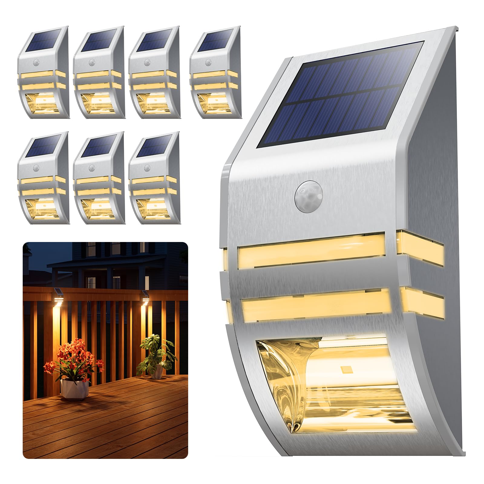 Roopure 8 Pack Solar Stainless Steel Fence Lights