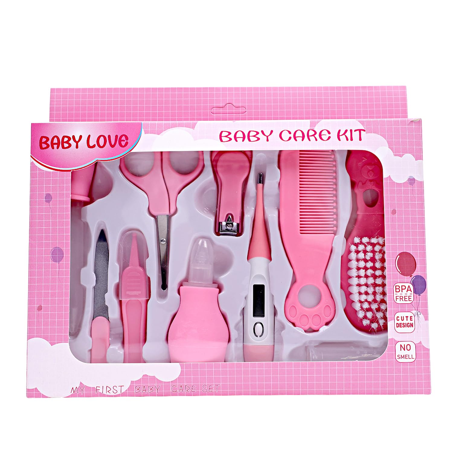 The Little Bunny 10in1 Baby Grooming Kit for Newborn, Infant, Toddler & Kids | Portable Healthcare Accessories Set with Nail Cutter, Thermometer, Hair Comb, Tweezer & More | Perfect Nursery Gift