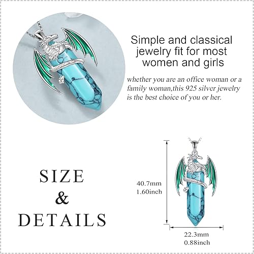 Miniatura 5 de LUHE Collar de dragón, regalo para mujeres y niñas, plata de ley, ópalo y dragón, collar con colgante de dragón, joyería para regalos de cumpleaños,