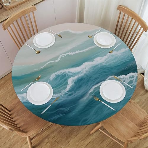 Vista 16 de Pardick Mantel redondo ajustable con diseño de flores de arte en acuarela con mantel elástico, mantel elástico redondo, impermeable, lavable, se