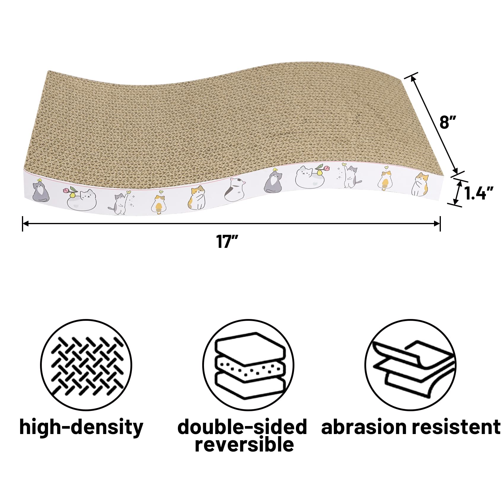 PatiencET Rascador de cartón para gatos, Rasqueta, 4 unidades, almohadilla reversible para rascar con textura curva, diseño duradero para gatos interiores, tumbonas, sofá