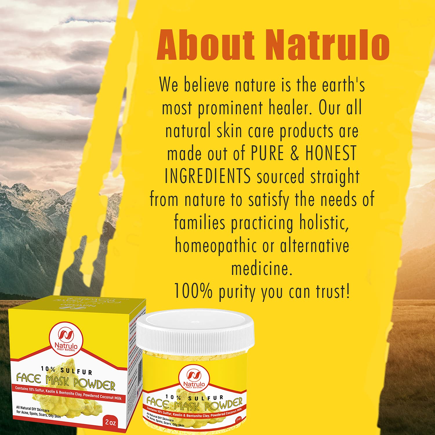 Natrulo Face Mask Powder, 2 oz All Natural Just Add Water Mud Mask 10